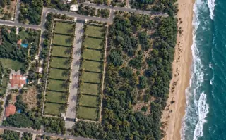 Aerial project visualisation of Solitaire’s private plots beside the coast