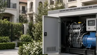 Generator backup in a landscaped residential setting